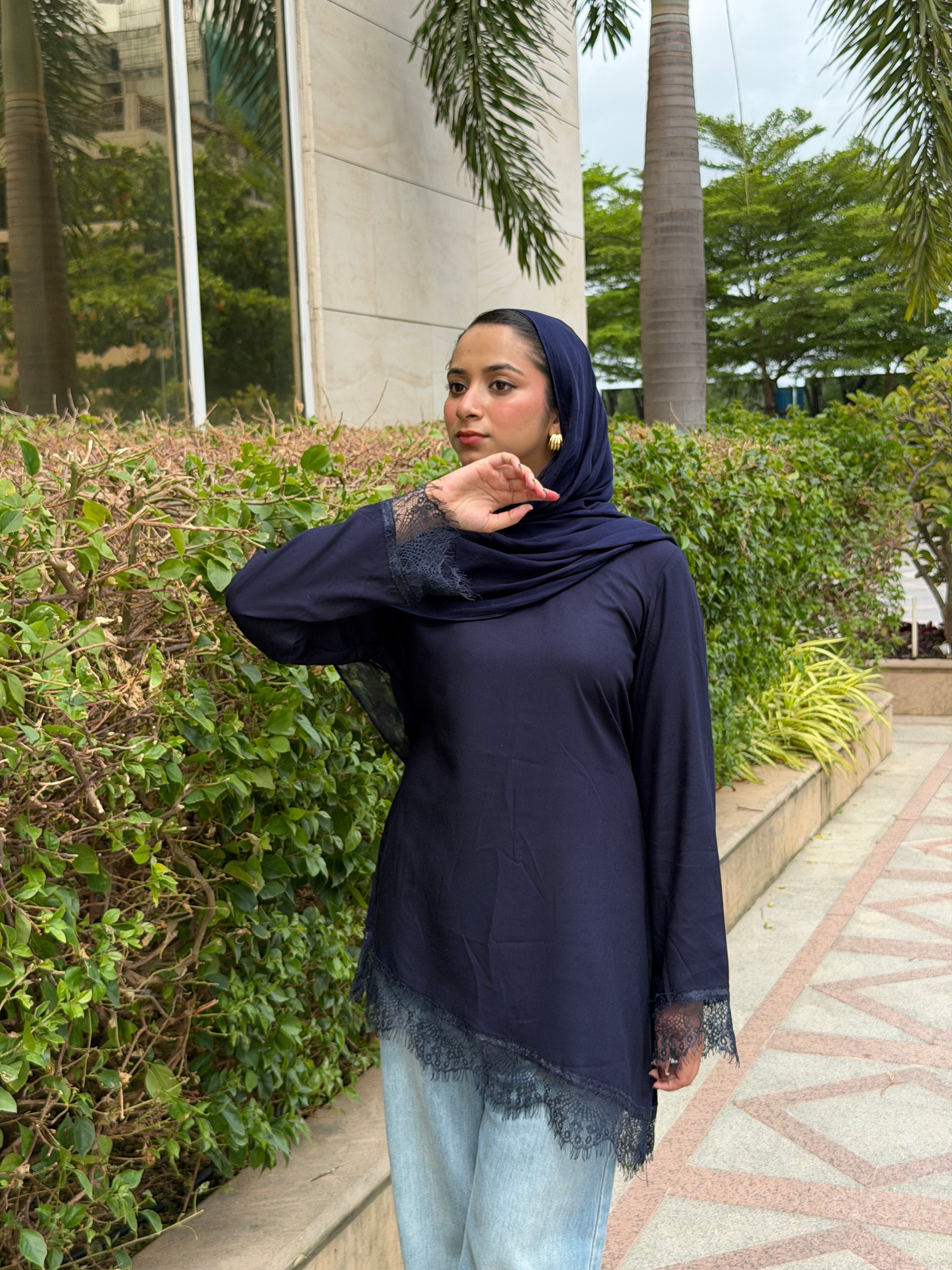 Dark Navy Blue - Lace tie Back