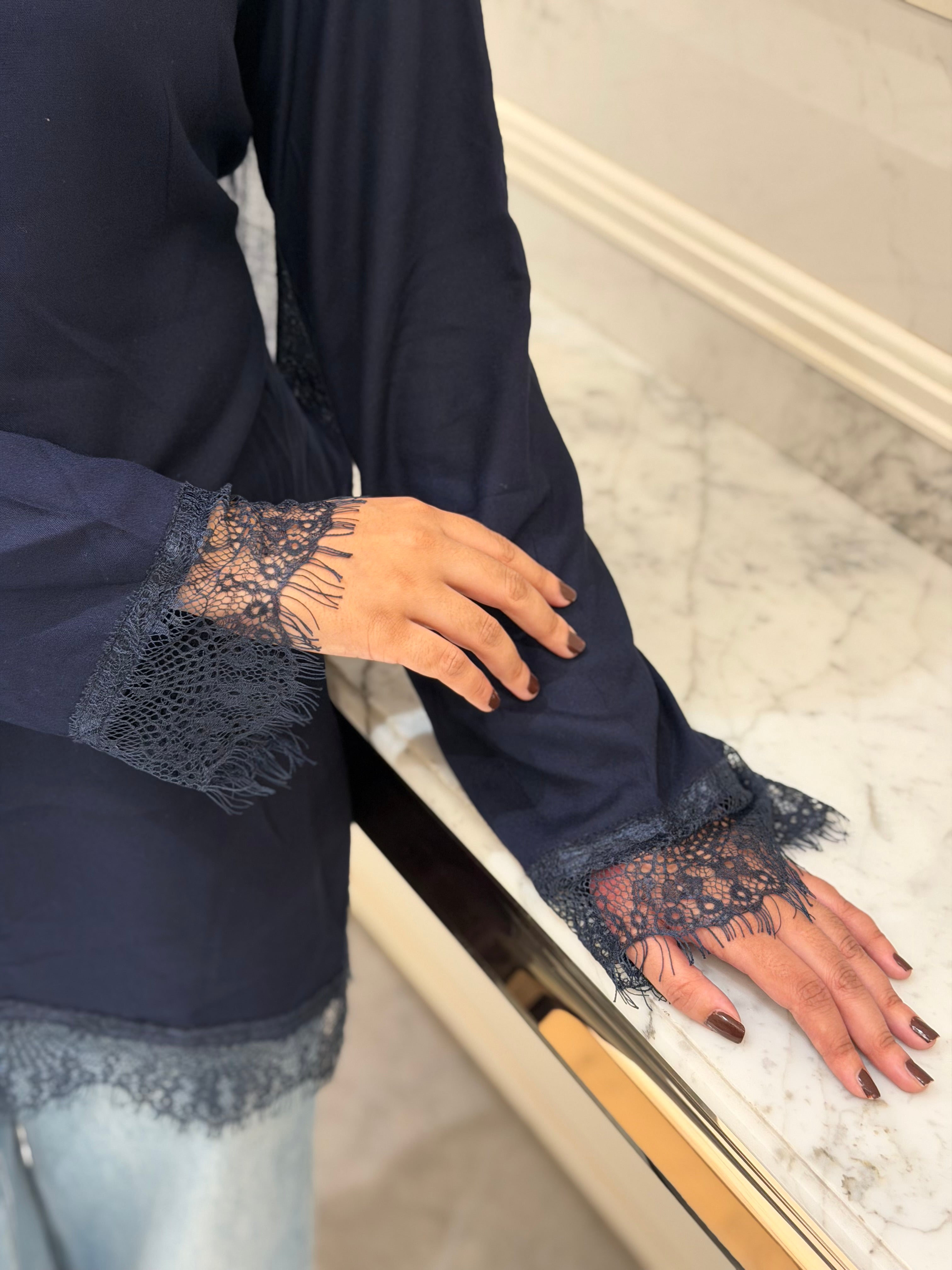 Dark Navy Blue - Lace tie Back