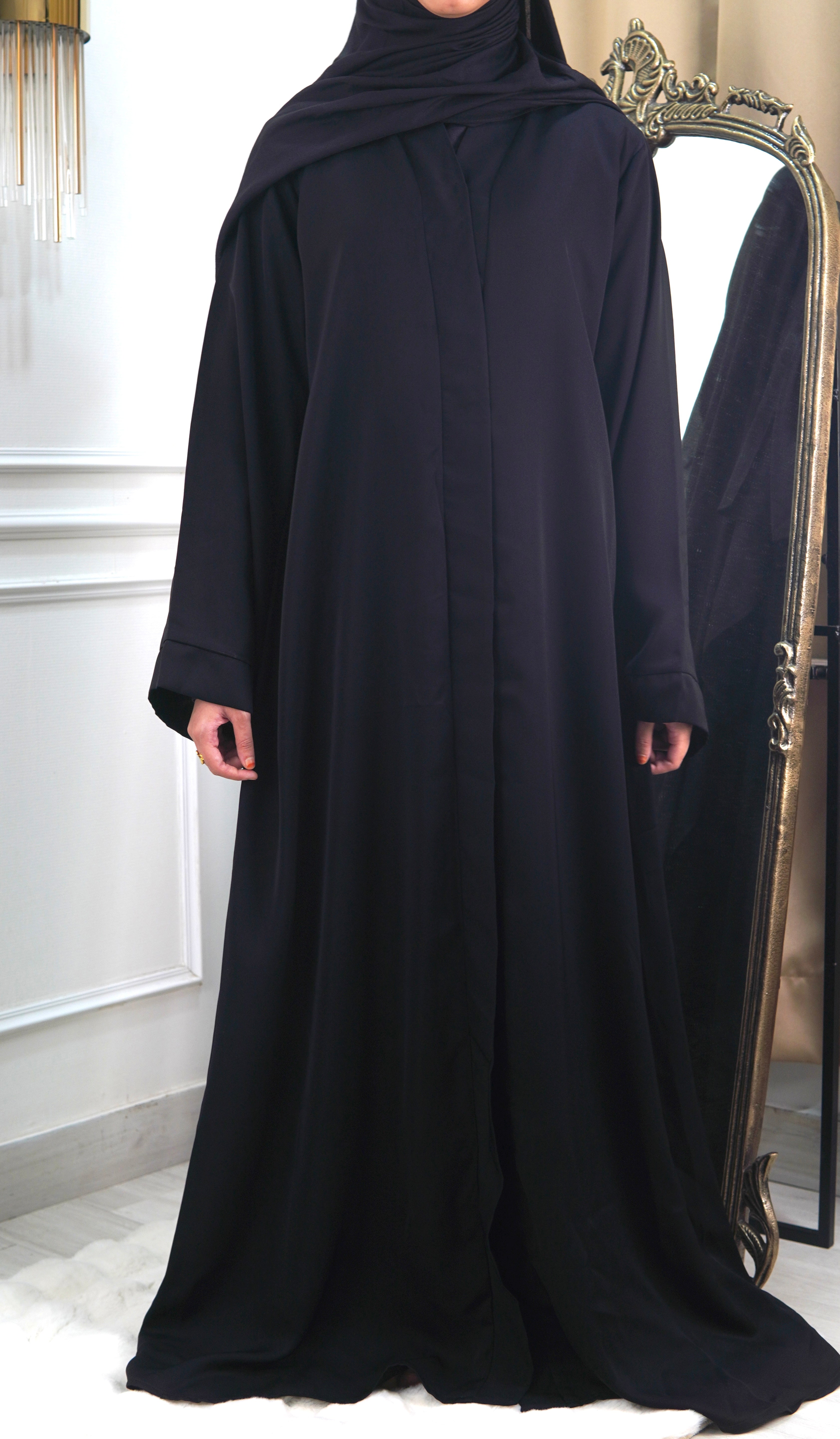 Basic Black Abaya with Single Button