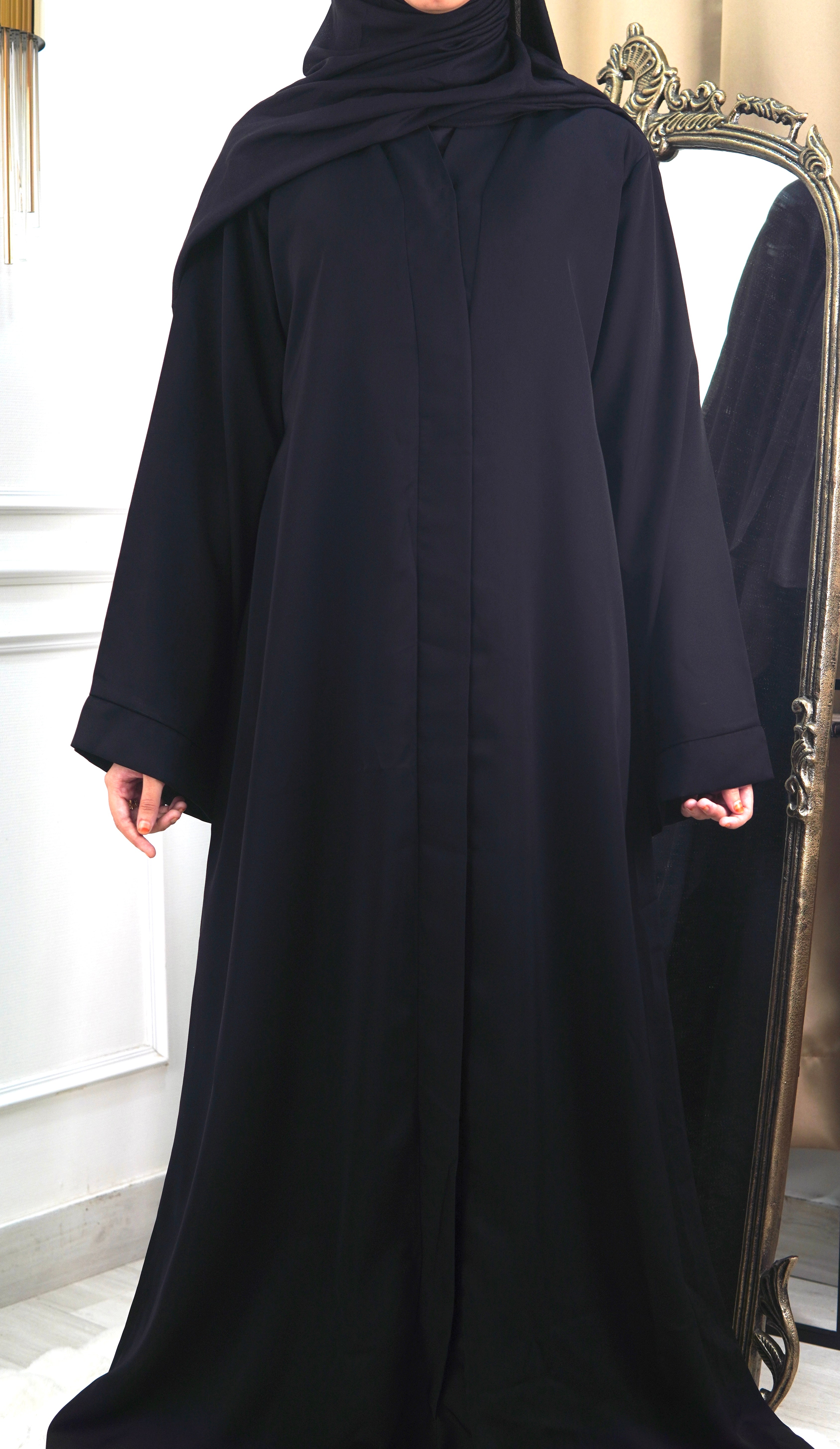 Basic Black Abaya with Single Button