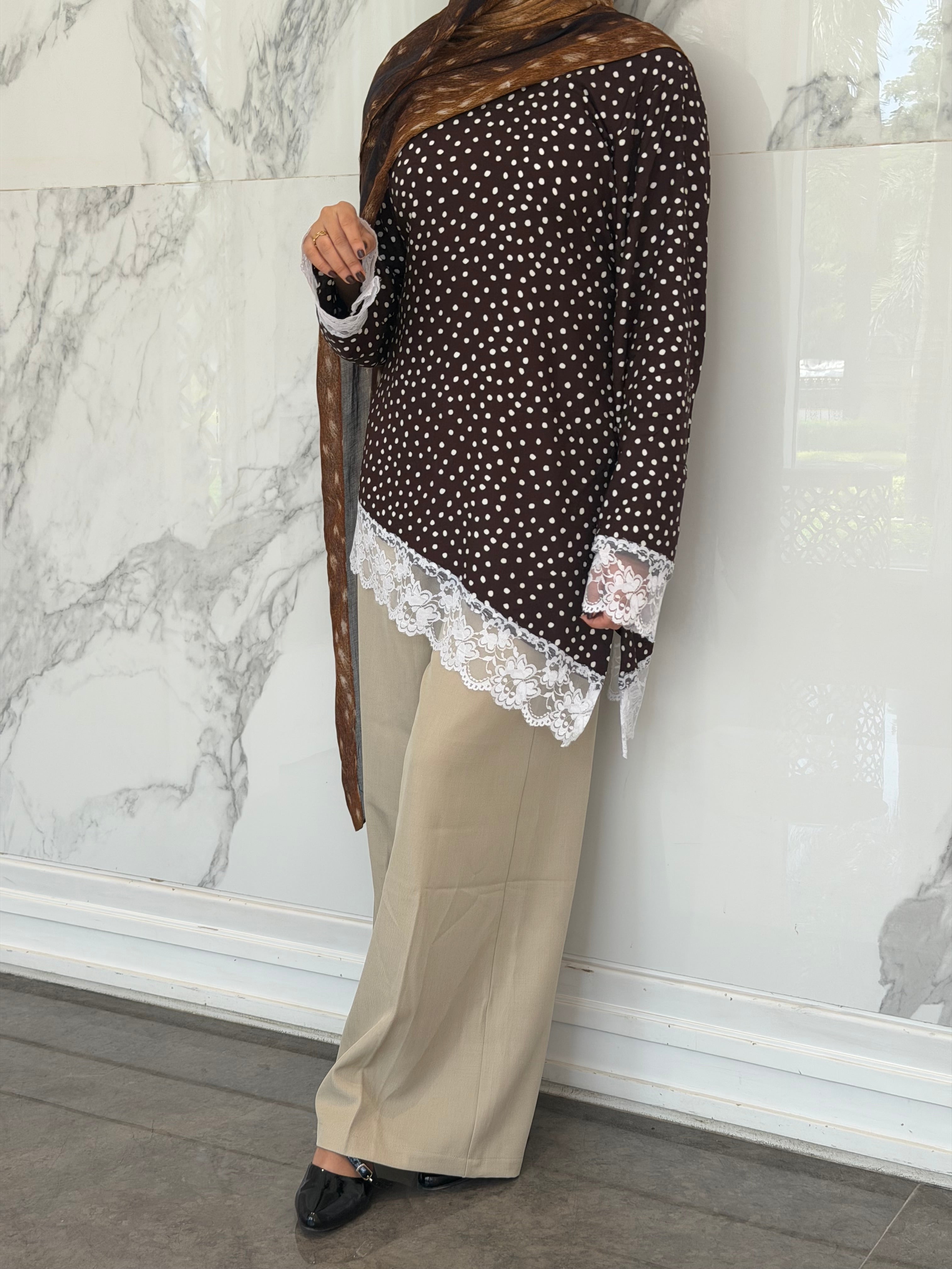 Polka Dot - Asymmetrical Lace Top