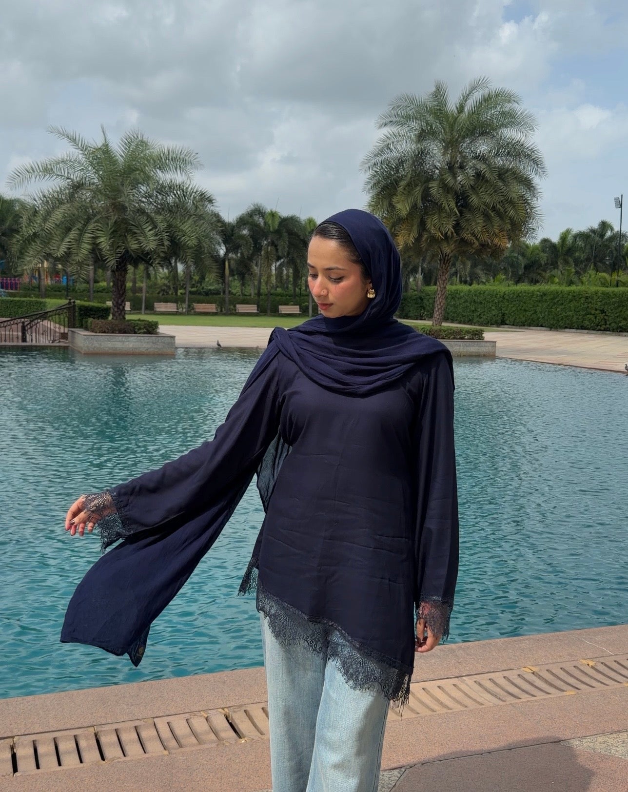 Dark Navy Blue - Lace tie Back
