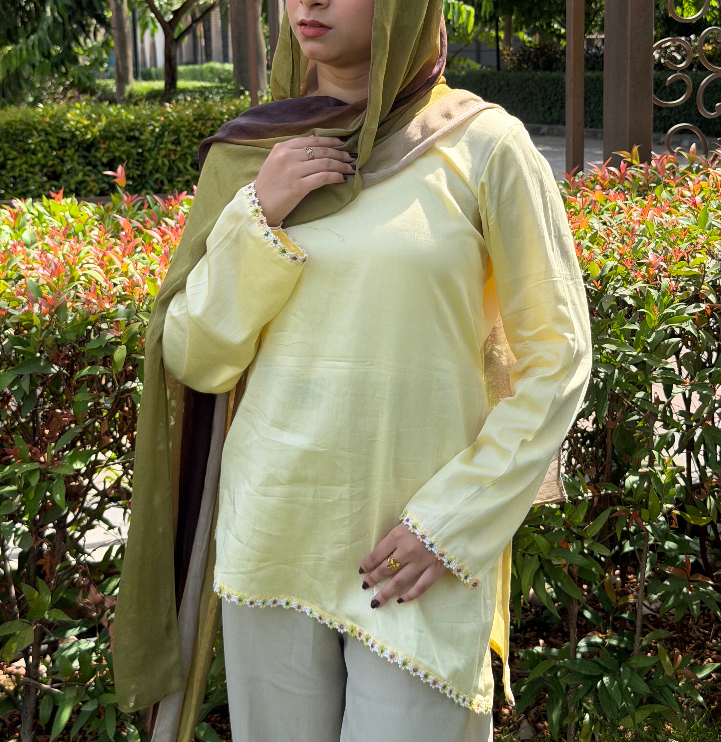 Butter Yellow - Asymmetrical Lace Top