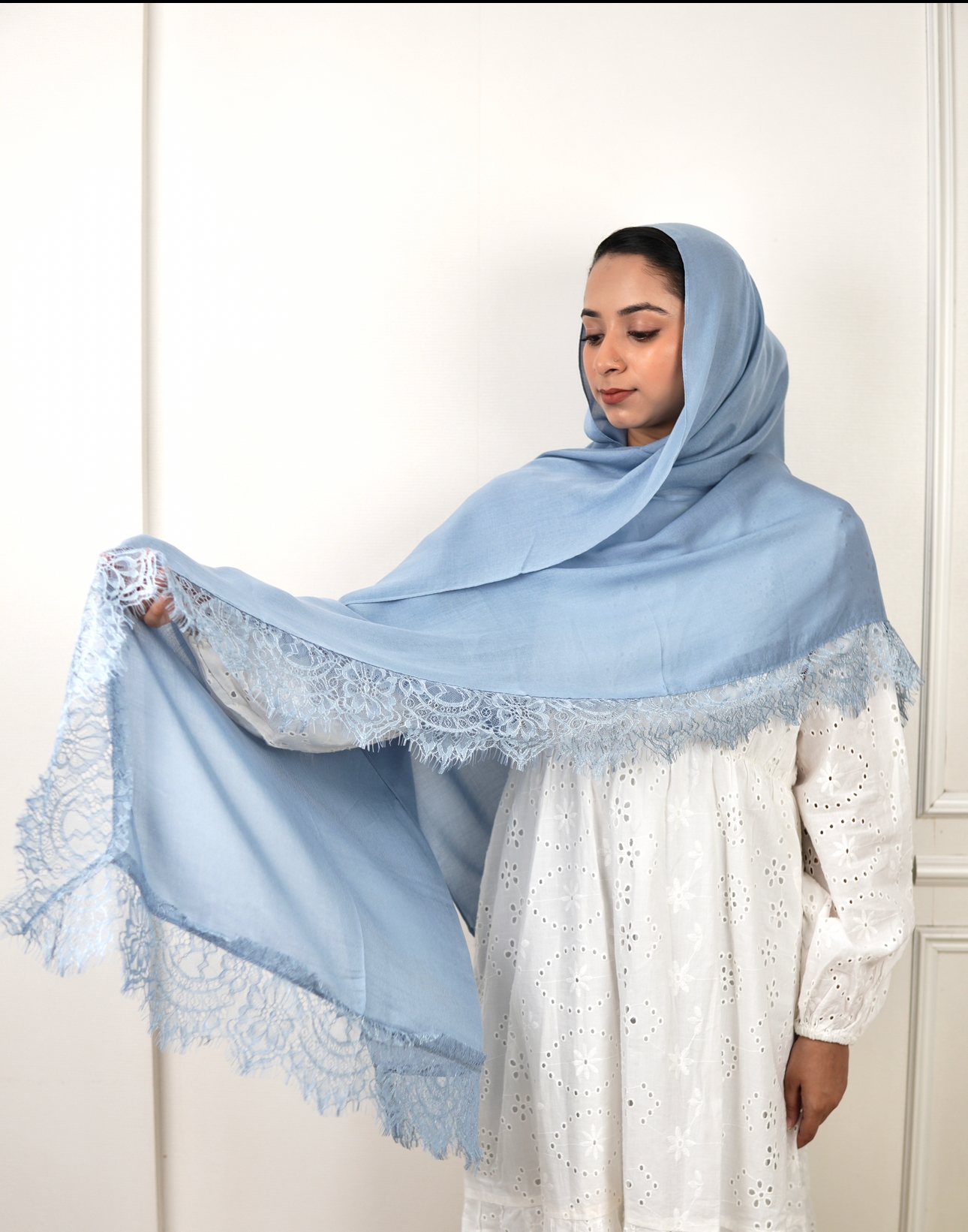 Powder blue - Lace Modal Hijab