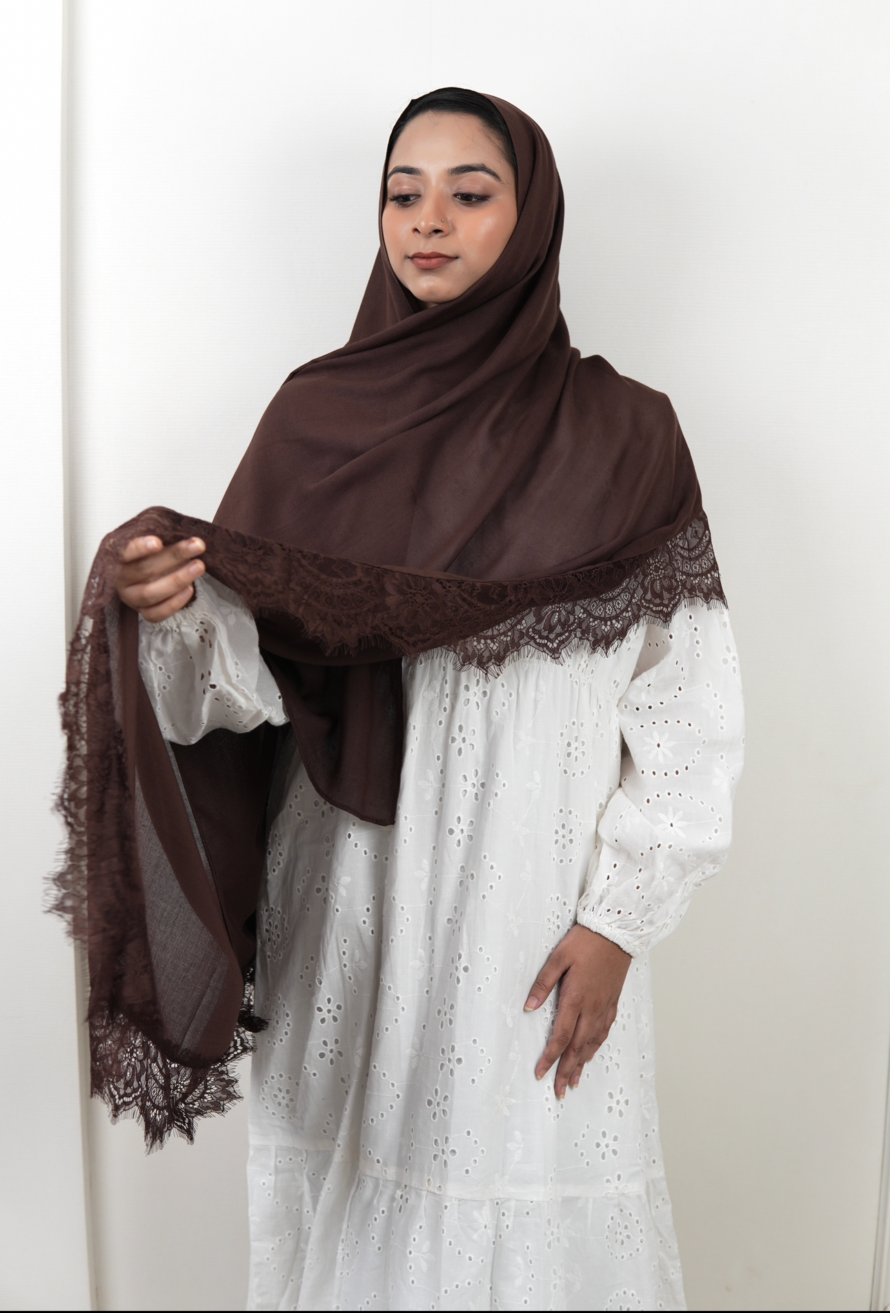 Dark Brown - Lace Modal Hijab