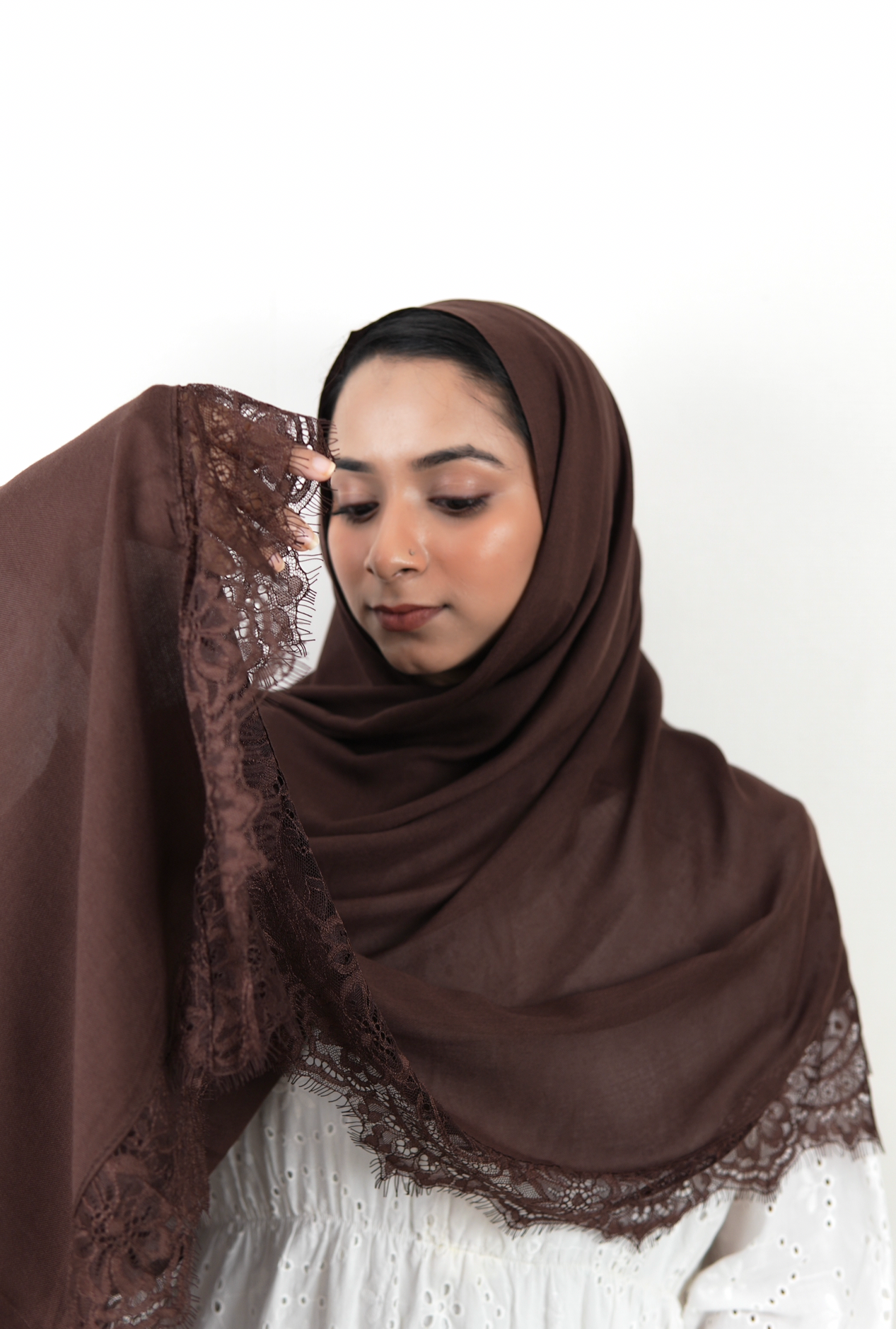 Dark Brown - Lace Modal Hijab