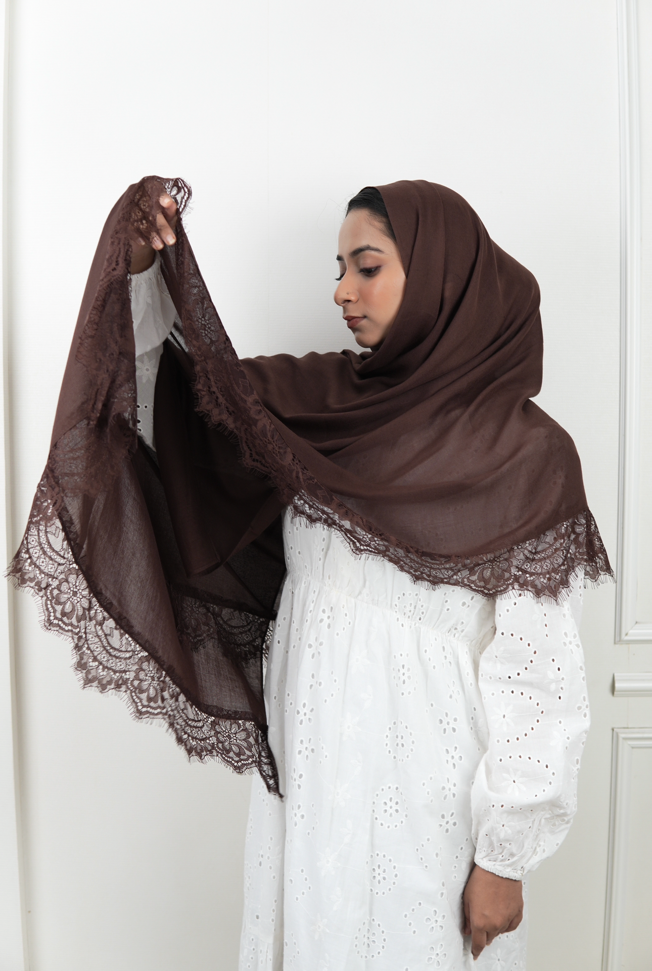 Dark Brown - Lace Modal Hijab