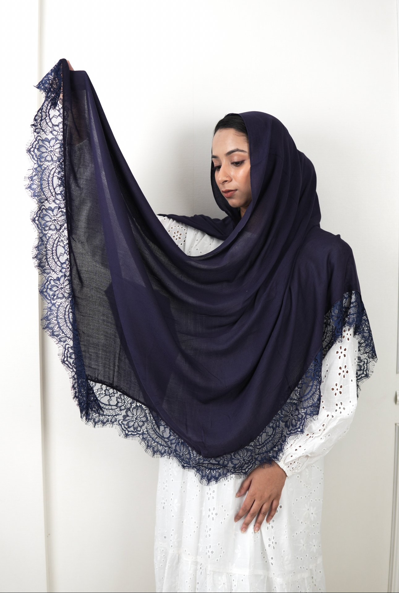 Navy Blue - Lace Modal Hijab