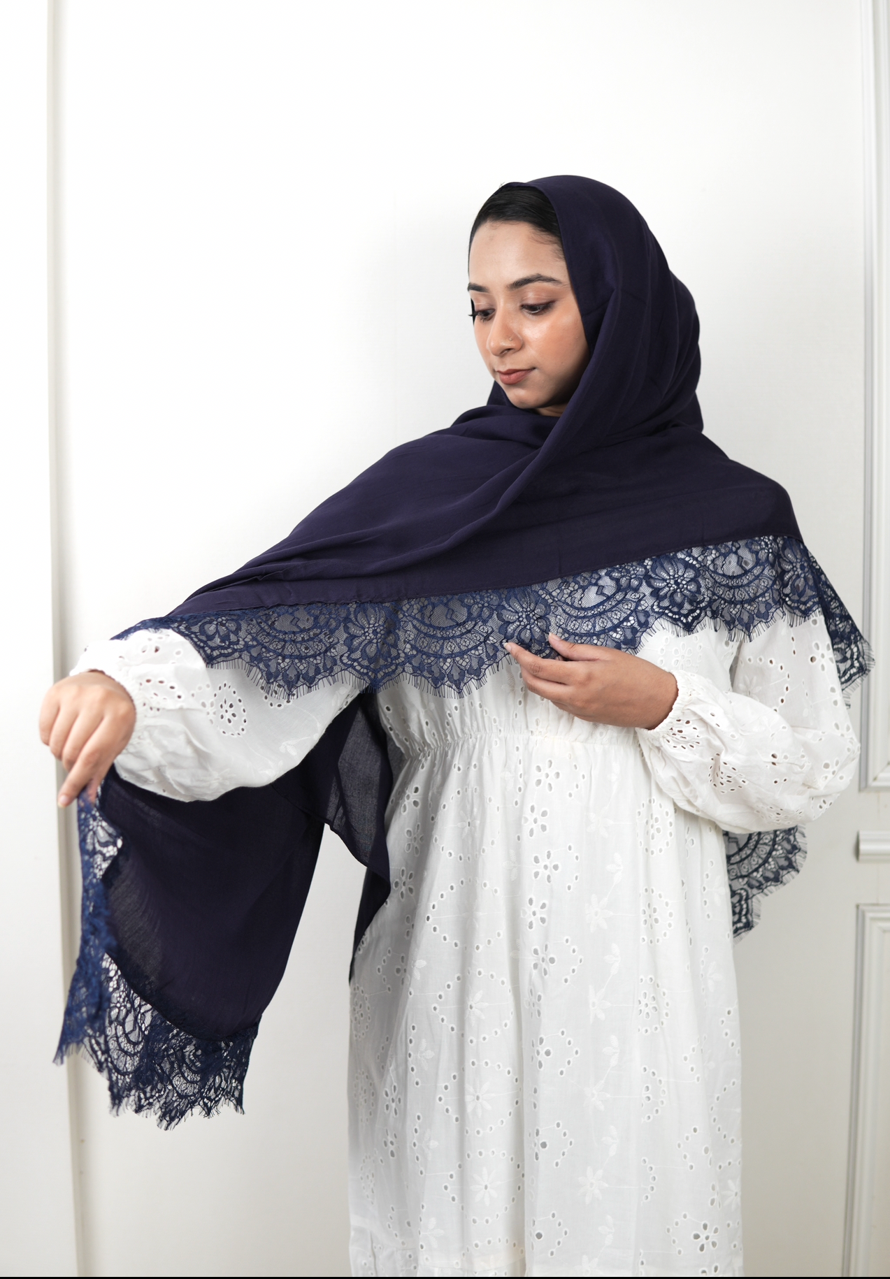 Navy Blue - Lace Modal Hijab