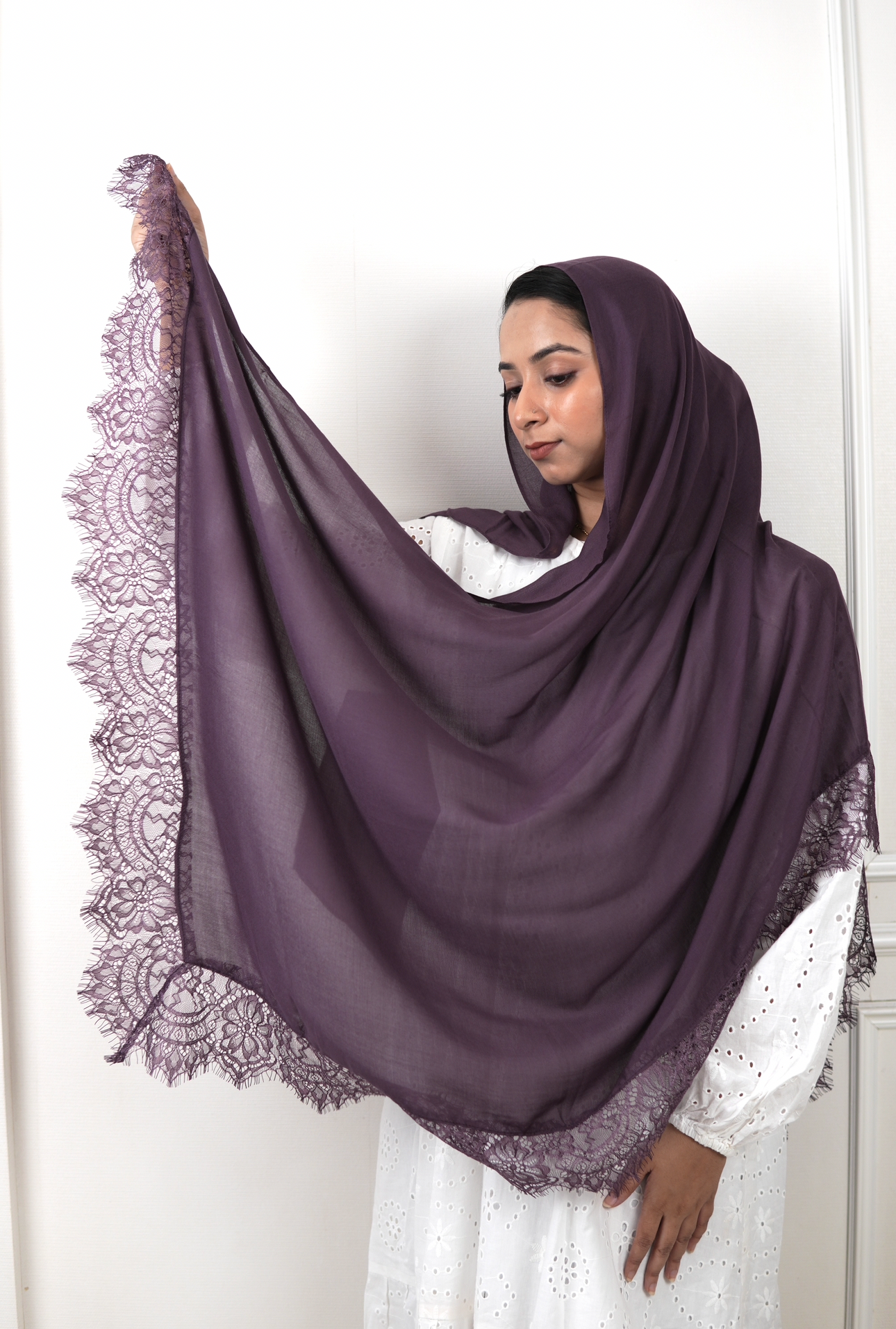 Plum purple - Lace Modal Hijab