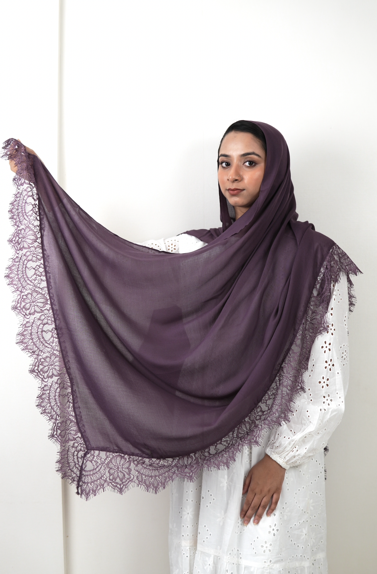 Plum purple - Lace Modal Hijab