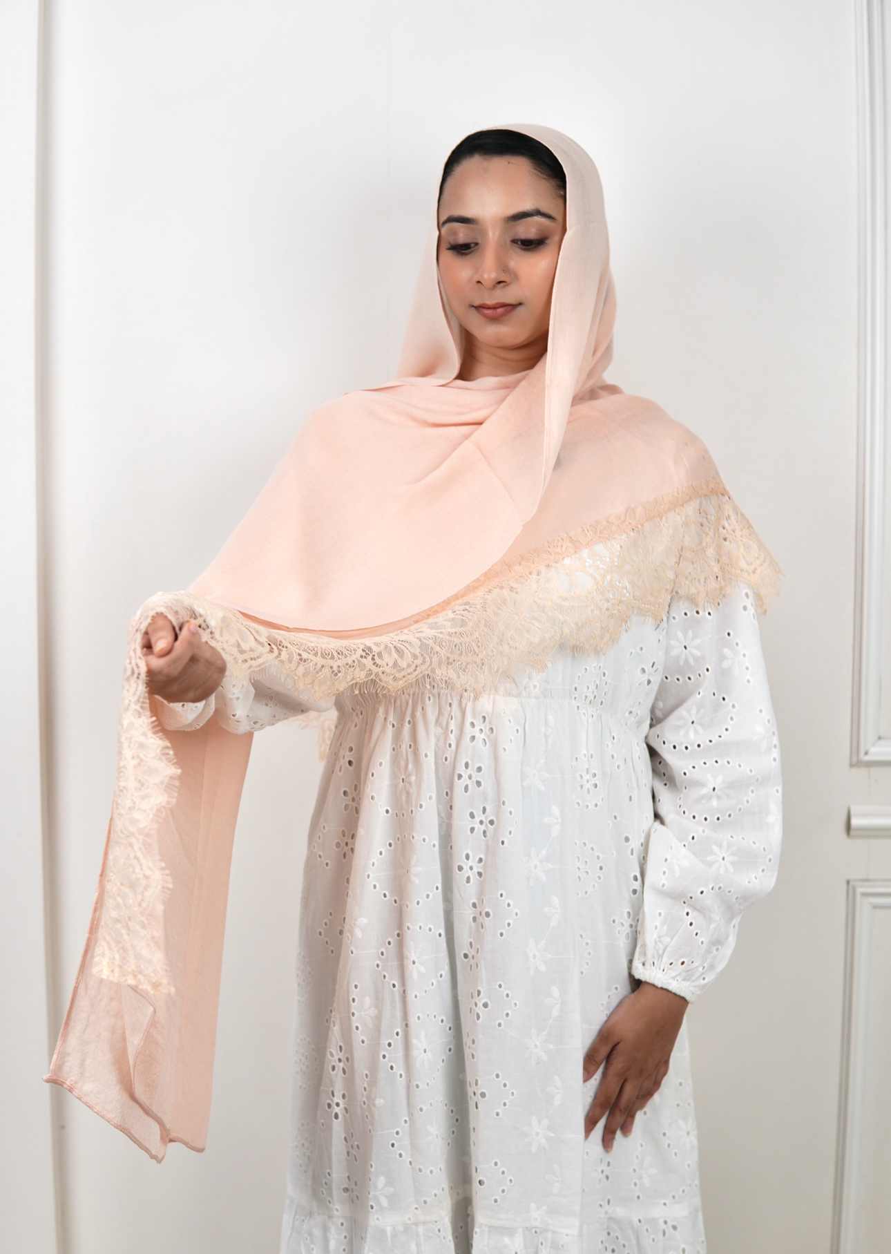 Peach - Lace Modal Hijab