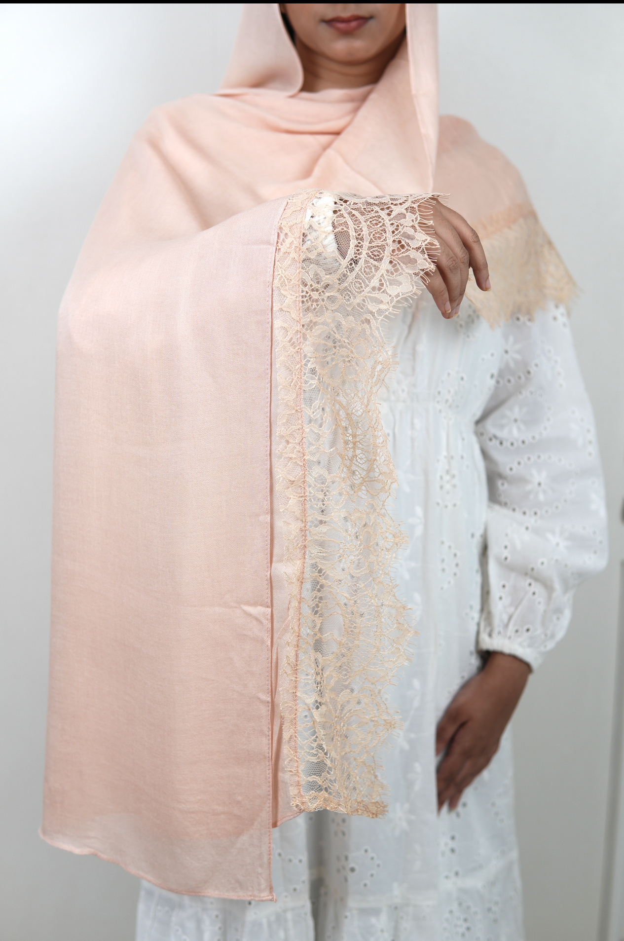 Peach - Lace Modal Hijab