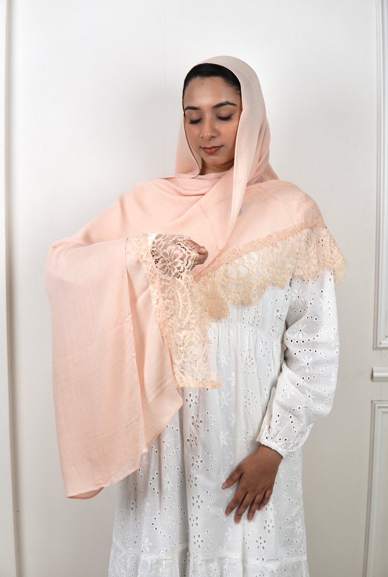 Peach - Lace Modal Hijab