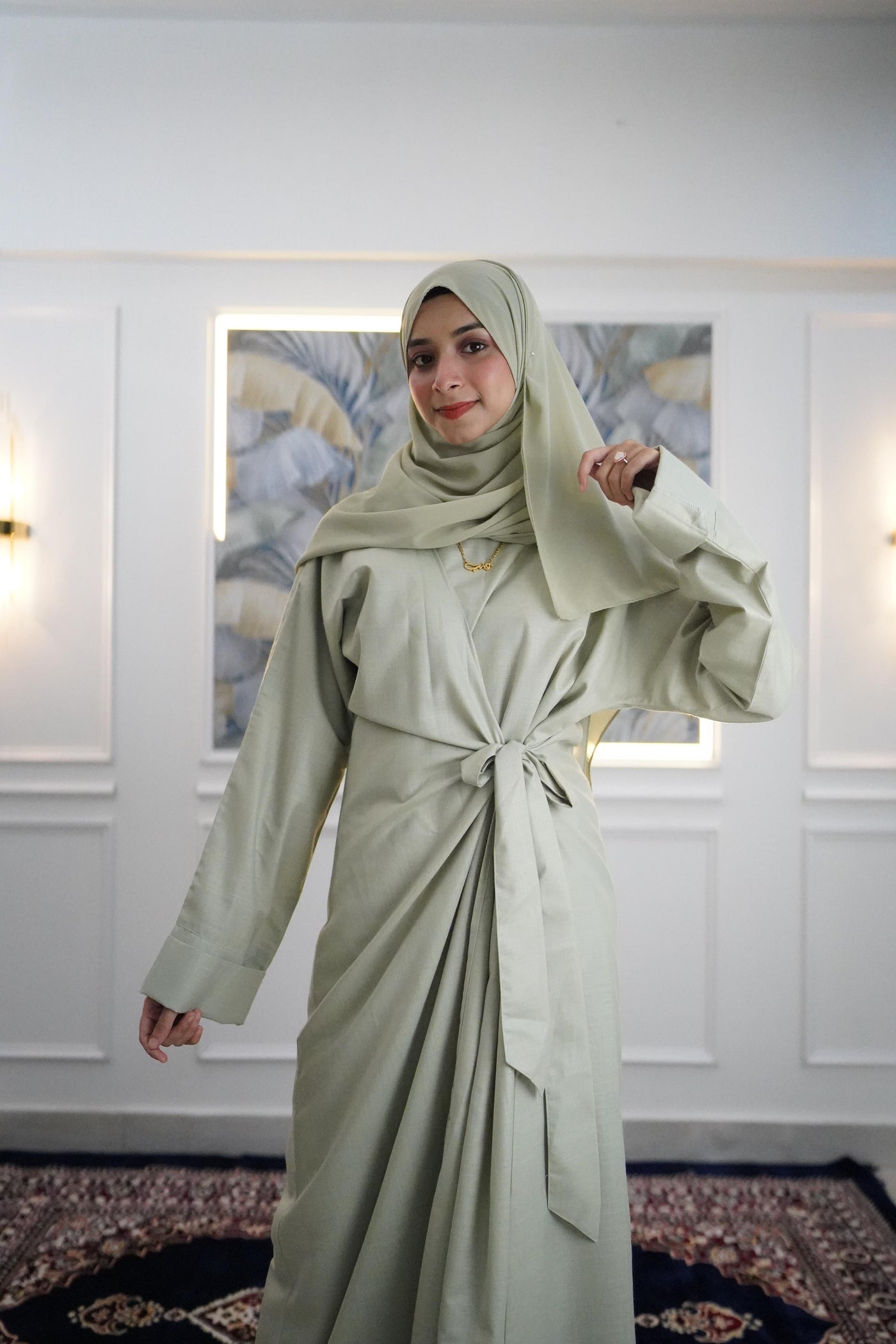 Sage Wrap Around Dress Zahrah By Zainab Sage Wrap Around Dress Zahrah By Zainab