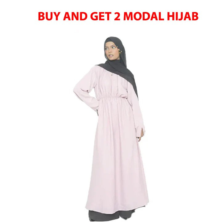 Freya - Light Pink Modest Dress (Abaya Combo Buy and Get 2 Modal Hijab)
