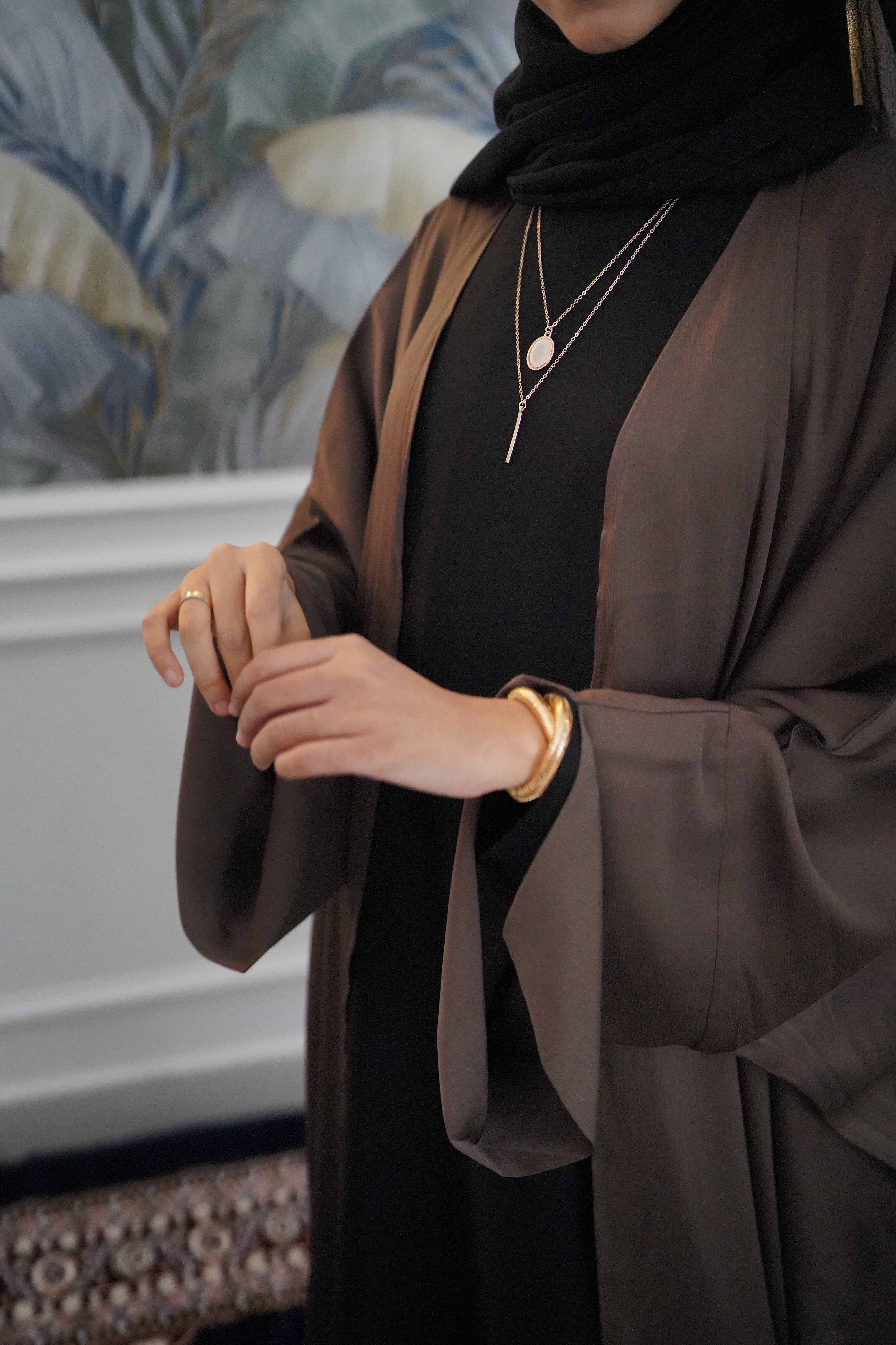 Dark Brown Full-length Flowy Shrug Abaya (takes upto 10-12 Days)