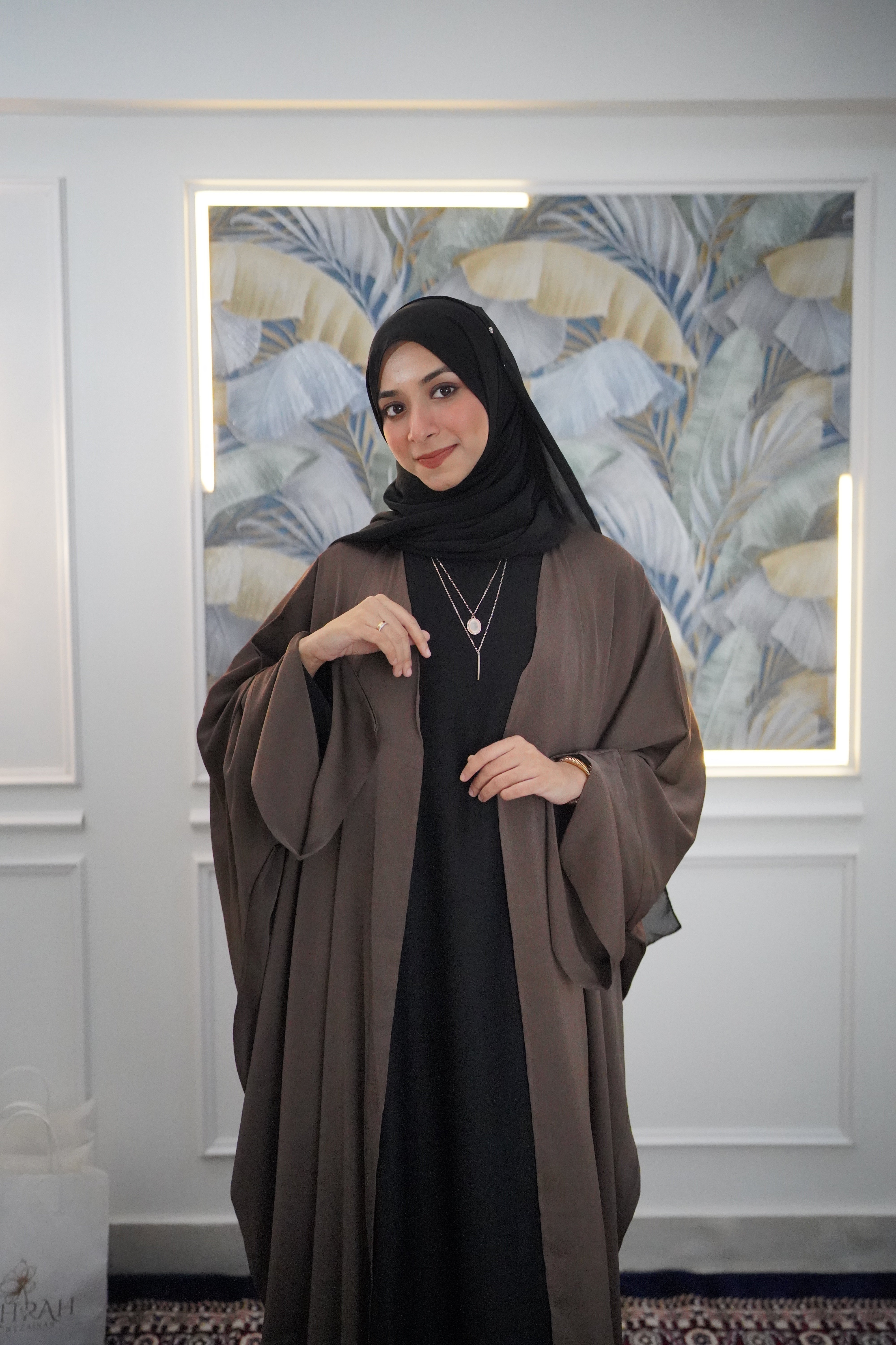 Dark Brown Full-length Flowy Shrug Abaya