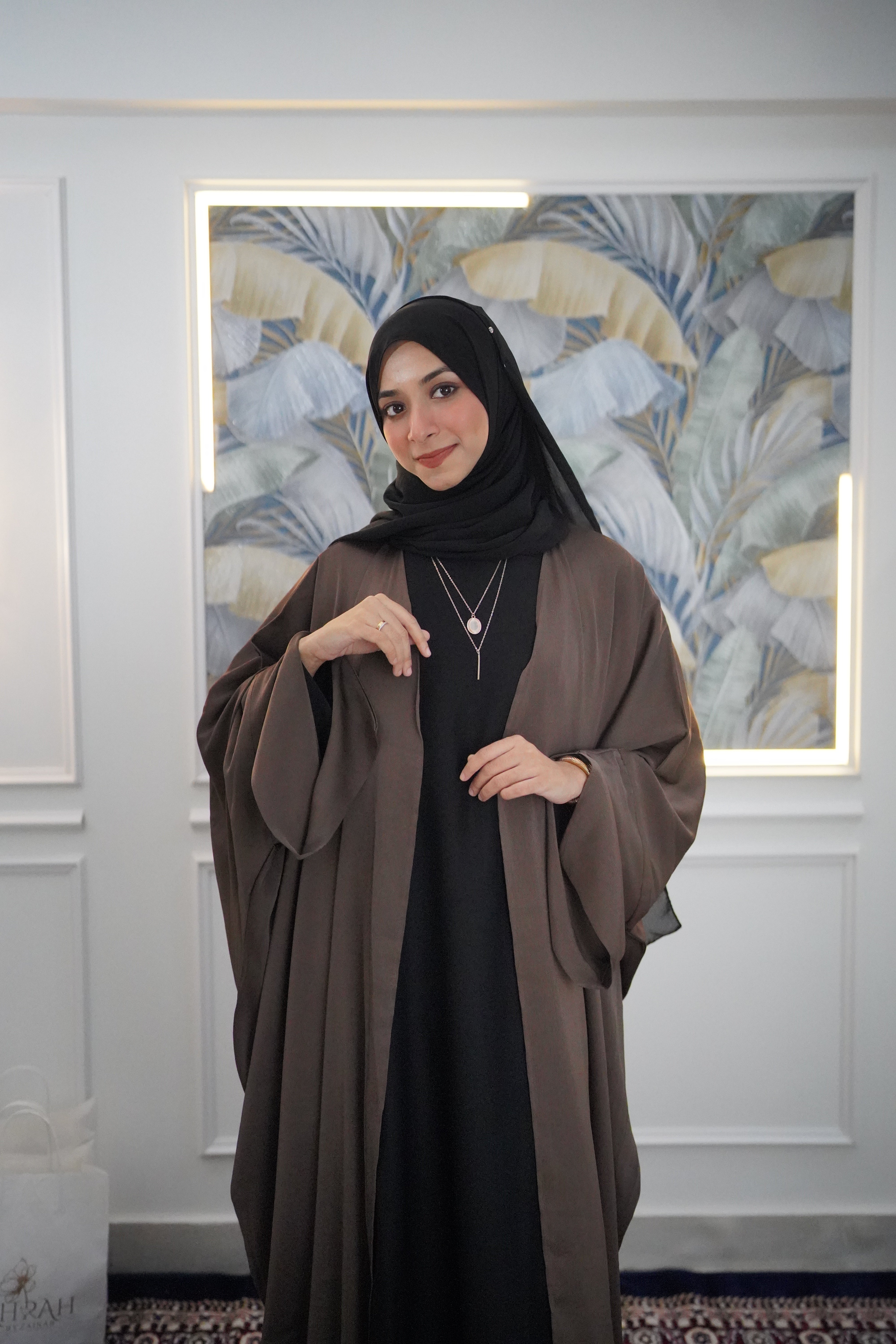 Dark Brown Full-length Flowy Shrug Abaya (takes upto 10-12 Days)